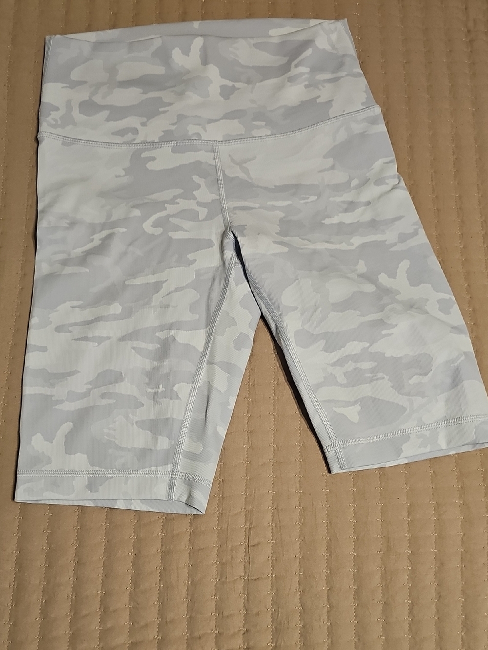 Lulu Lemon High-Waist Camo Biker Shorts in Light Gray